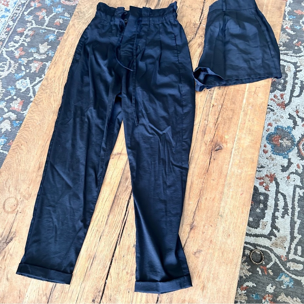Shinestar silky blackk cuffed pant - with free matching shorts small AF25 set
